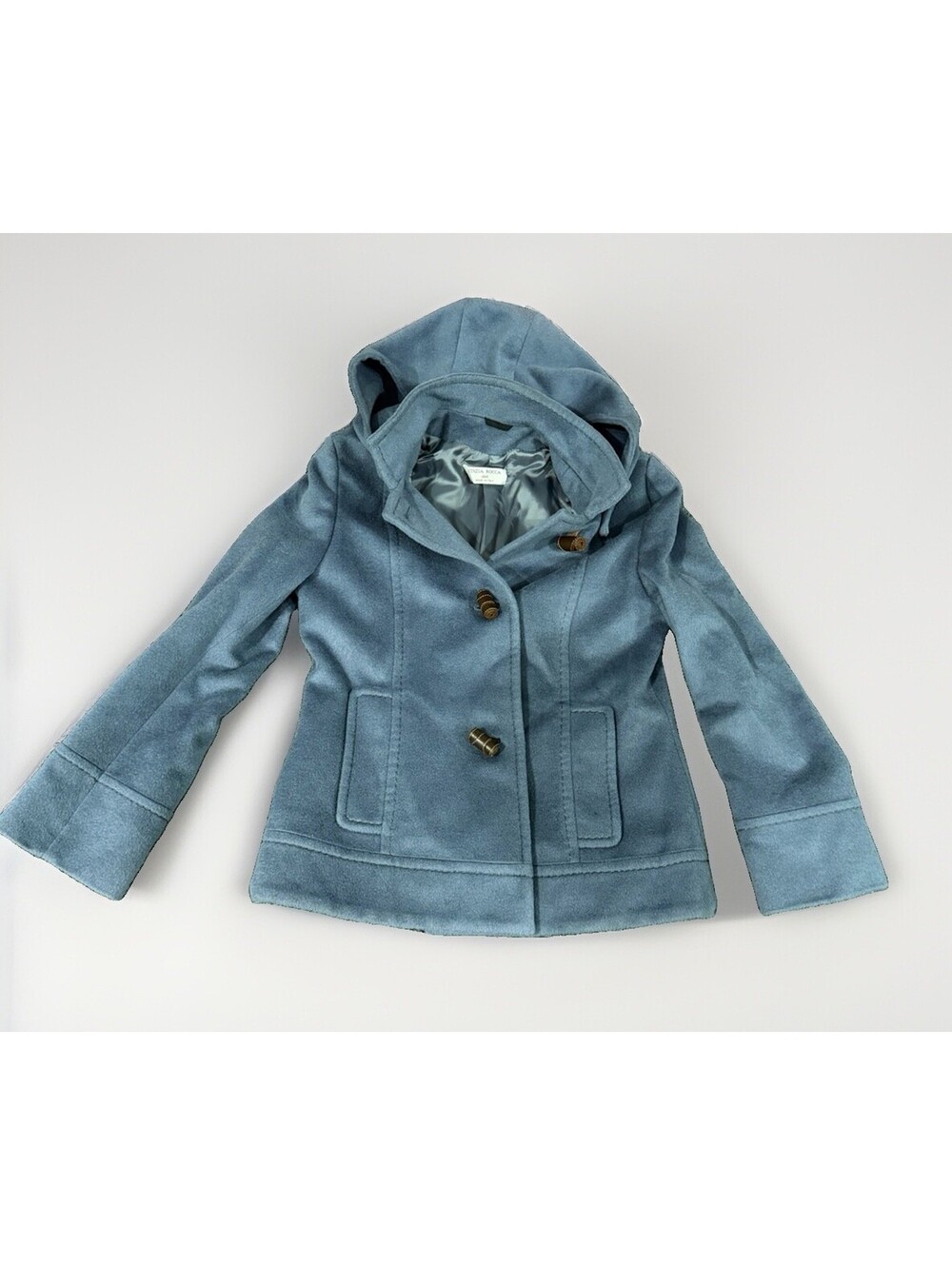 Cinzia Rocca Made In Italy Wool Angora Hooded Coat Blue US 8 Detachable Hood